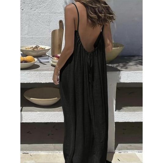 Women's sleeveless cami maxi dress with thin straps and open back