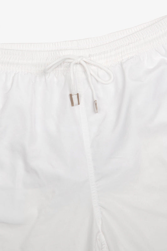 White men's swim shorts with elasticated drawstring waist
