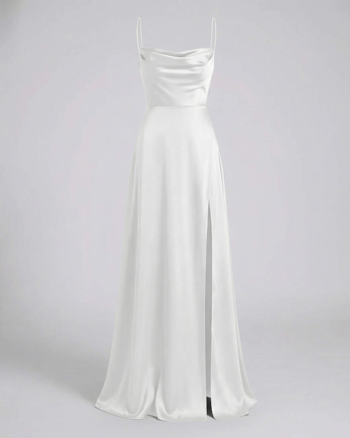 Women's cowl neck maxi dress with spaghetti straps and side slit