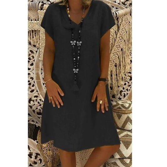 Women's V-neck short sleeve swing mini dress