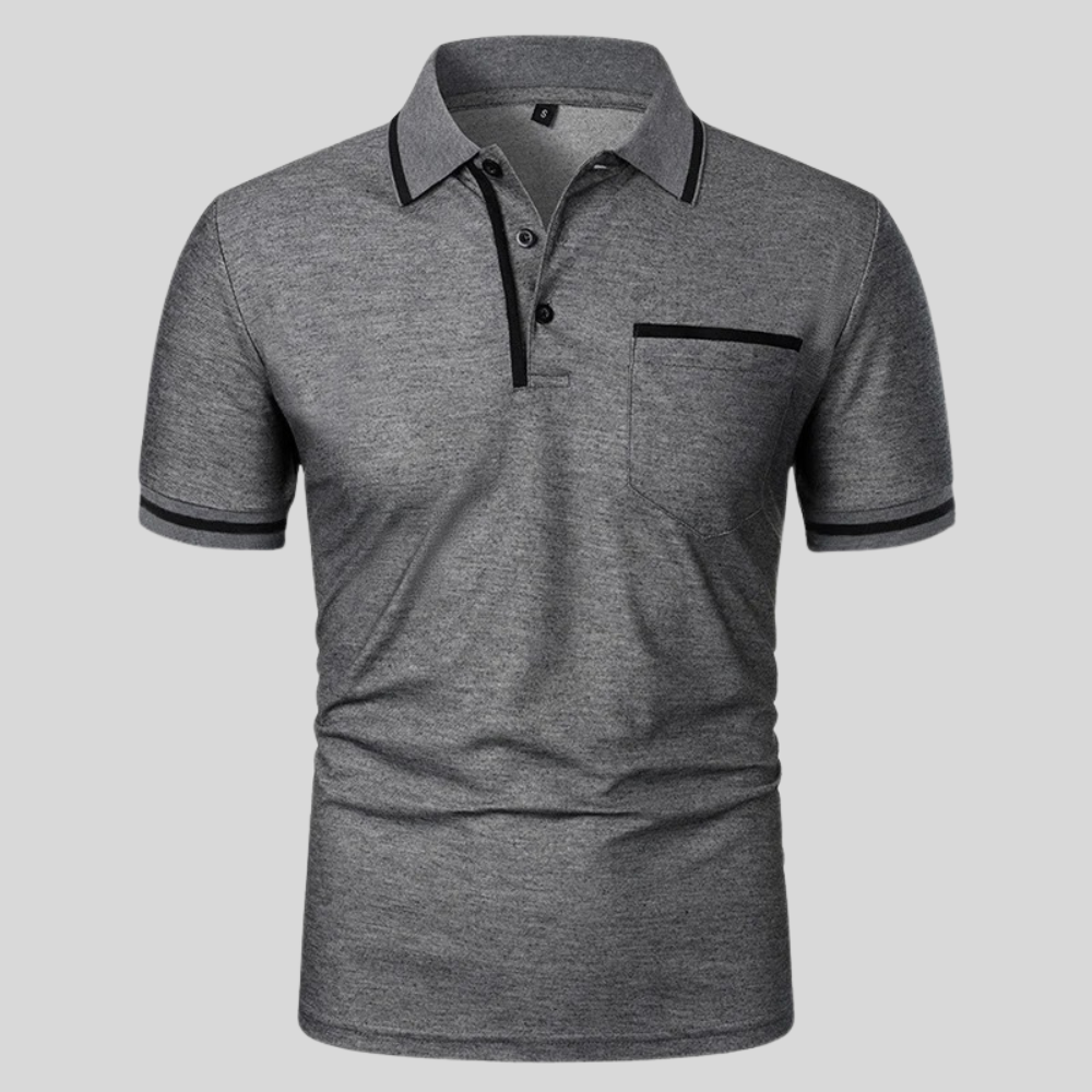 Men's short sleeve polo shirt with contrast trim and chest pocket