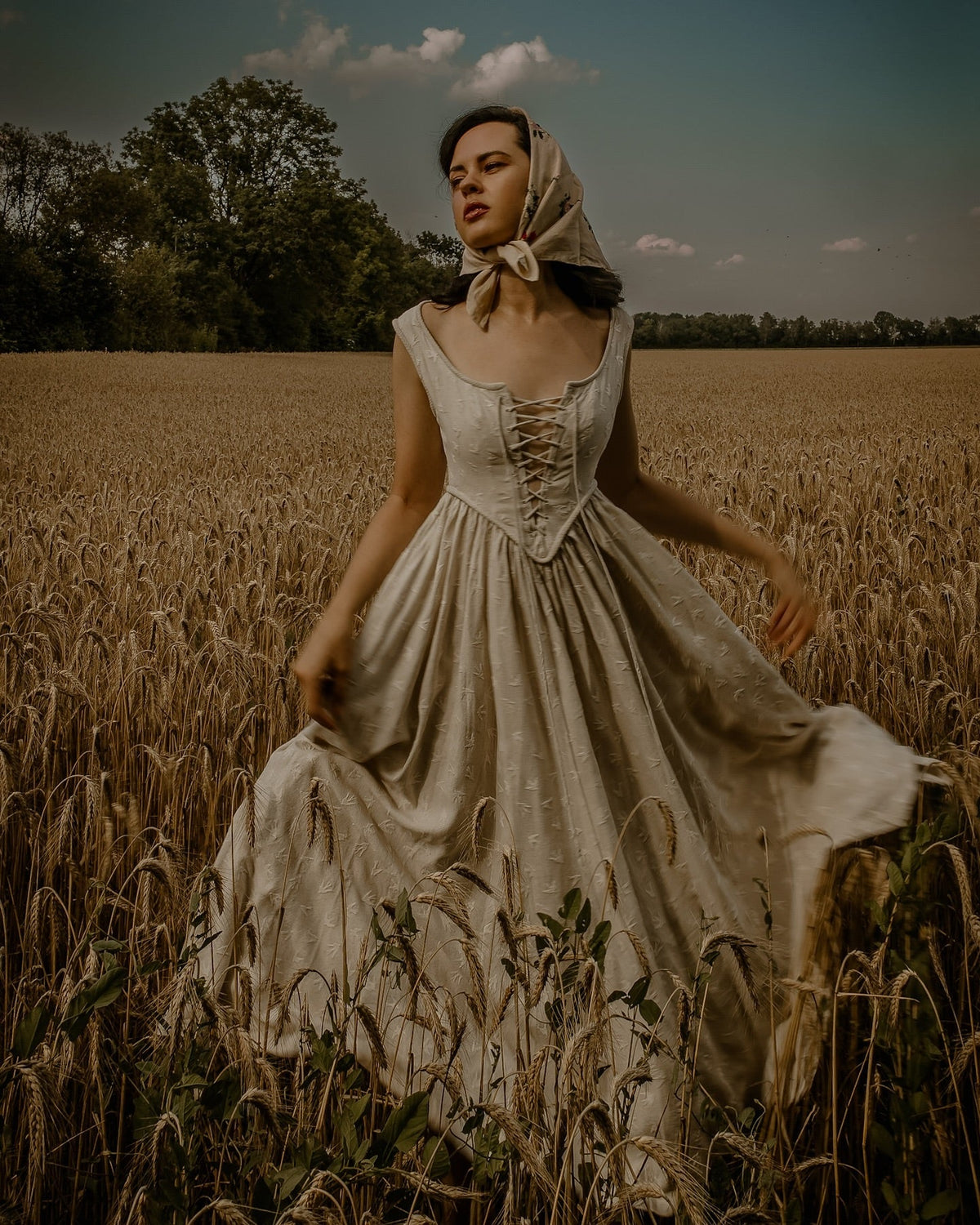 Women's sleeveless lace-up jacquard maxi dress with a fitted corset bodice and flowing skirt