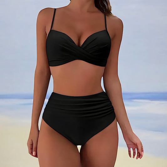 Women's twist front bikini set with high-waisted bottoms