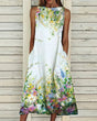 Women's sleeveless floral midi dress with round neck and side pockets