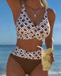Women's geometric bikini set with V-neck top and high-waisted briefs