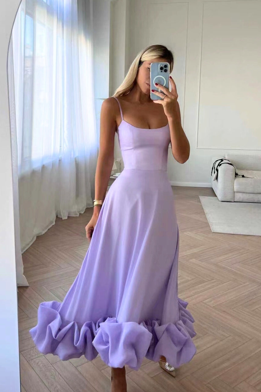 Women's sleeveless maxi dress with fitted bodice and ruffled hem