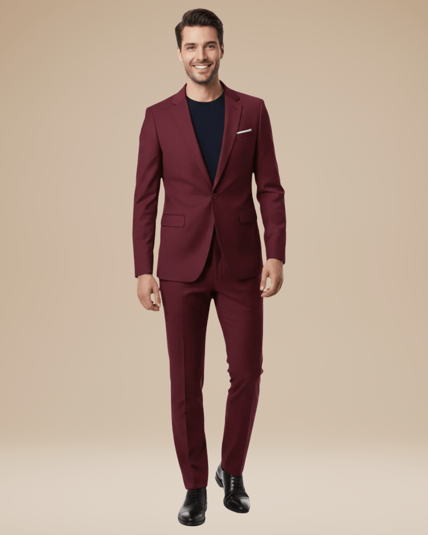 Men's two-piece suit with notch-lapel jacket and matching trousers