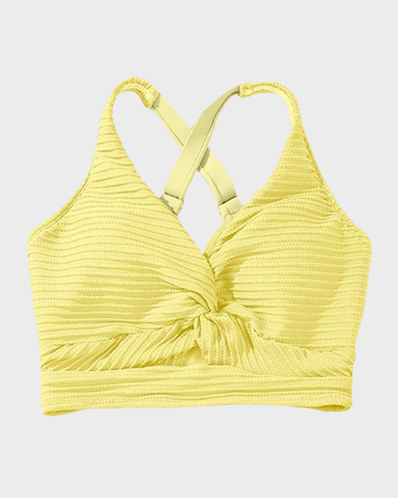 Women's textured knot-front bikini set with high-waisted briefs