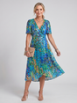 Women's floral wrap midi dress with flutter sleeves and tie waist