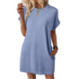 Women's textured crew-neck mini dress with short sleeves and side pockets