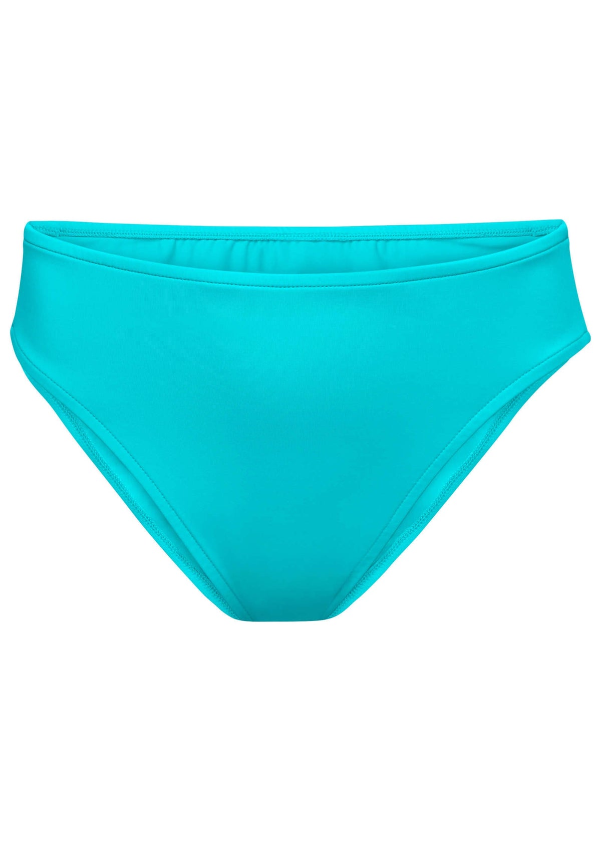 Women's aqua moderate bikini bottom with mid-rise waist and full coverage