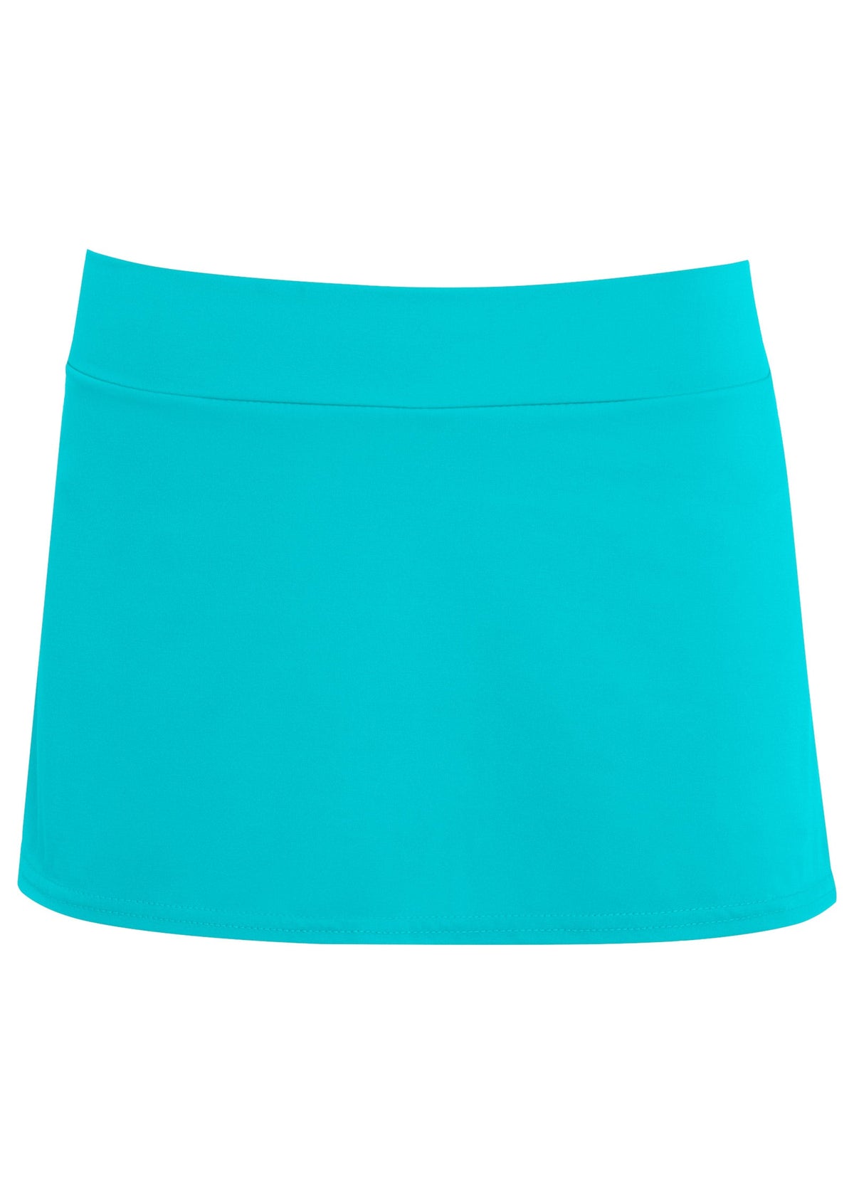 Women's blue high-waisted mini swim skirt with wide waistband