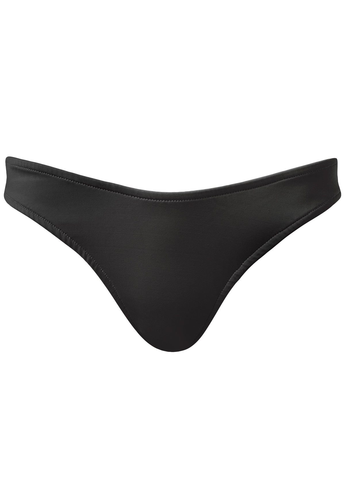 Black moderate coverage bikini bottom with a smooth hip waistband