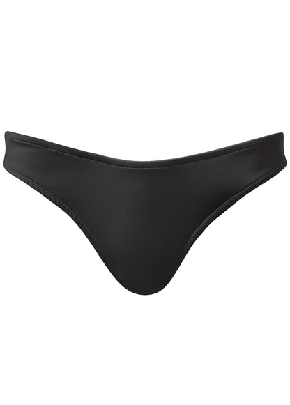 Black moderate coverage bikini bottom with a smooth hip waistband