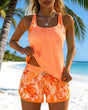 Women's ocean print tankini set with sleeveless top and matching shorts