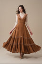 Women's lace-trimmed flared maxi dress with a tiered skirt