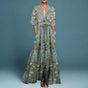 Women's floral wrap maxi dress with V-neckline, 3/4 sleeves and side pockets