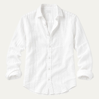 Men's plain casual shirt with open collar, button front and rolled sleeves