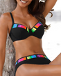 Women's two-piece bikini set with striped trim and V-neck top