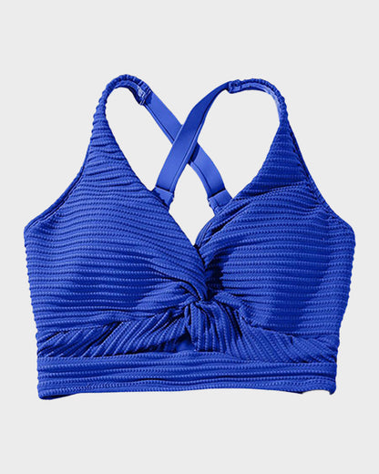 Women's textured knot-front bikini set with high-waisted briefs