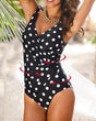 Women's wrap one-piece swimsuit with V-neckline and ruched front