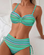 Women's multicoloured striped two-piece swimsuit with sweetheart neckline and tied briefs