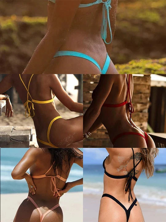 Women's cross cutout micro bikini set with tie straps