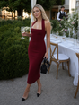 Women's fitted halter midi dress with square neckline and sleeveless cut
