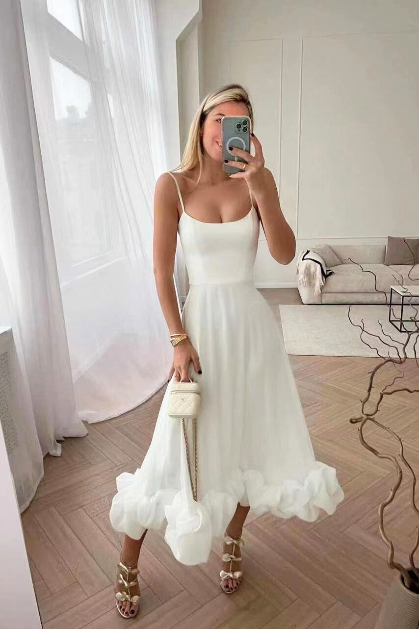 Women's sleeveless maxi dress with fitted bodice and ruffled hem