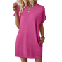 Women's textured crew-neck mini dress with short sleeves and side pockets