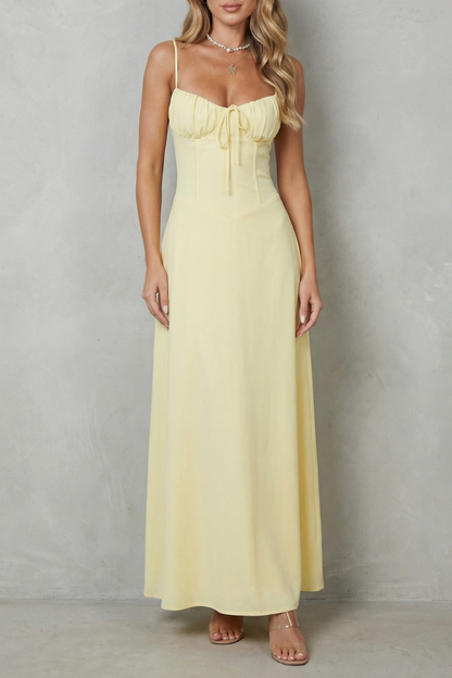 Women's sleeveless corset maxi dress with ruched cups and tie front
