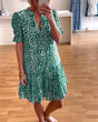 Vestido corto de flores de mujer con volantes, escote de pico y mangas abullonadas
