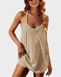 Women's relaxed 2-in-1 lounge romper with scoop neck and spaghetti straps