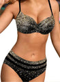 Women's printed two-piece bikini with shaped top and high-waisted briefs