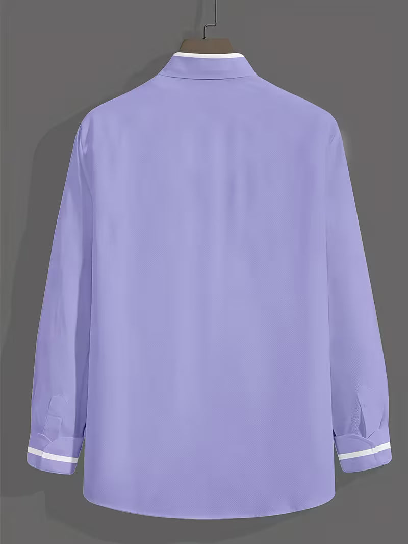 Men's long-sleeve grandad collar shirt with contrast-trim chest pocket