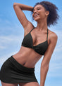 Women's black high-waisted swim bikini skirt with mini length