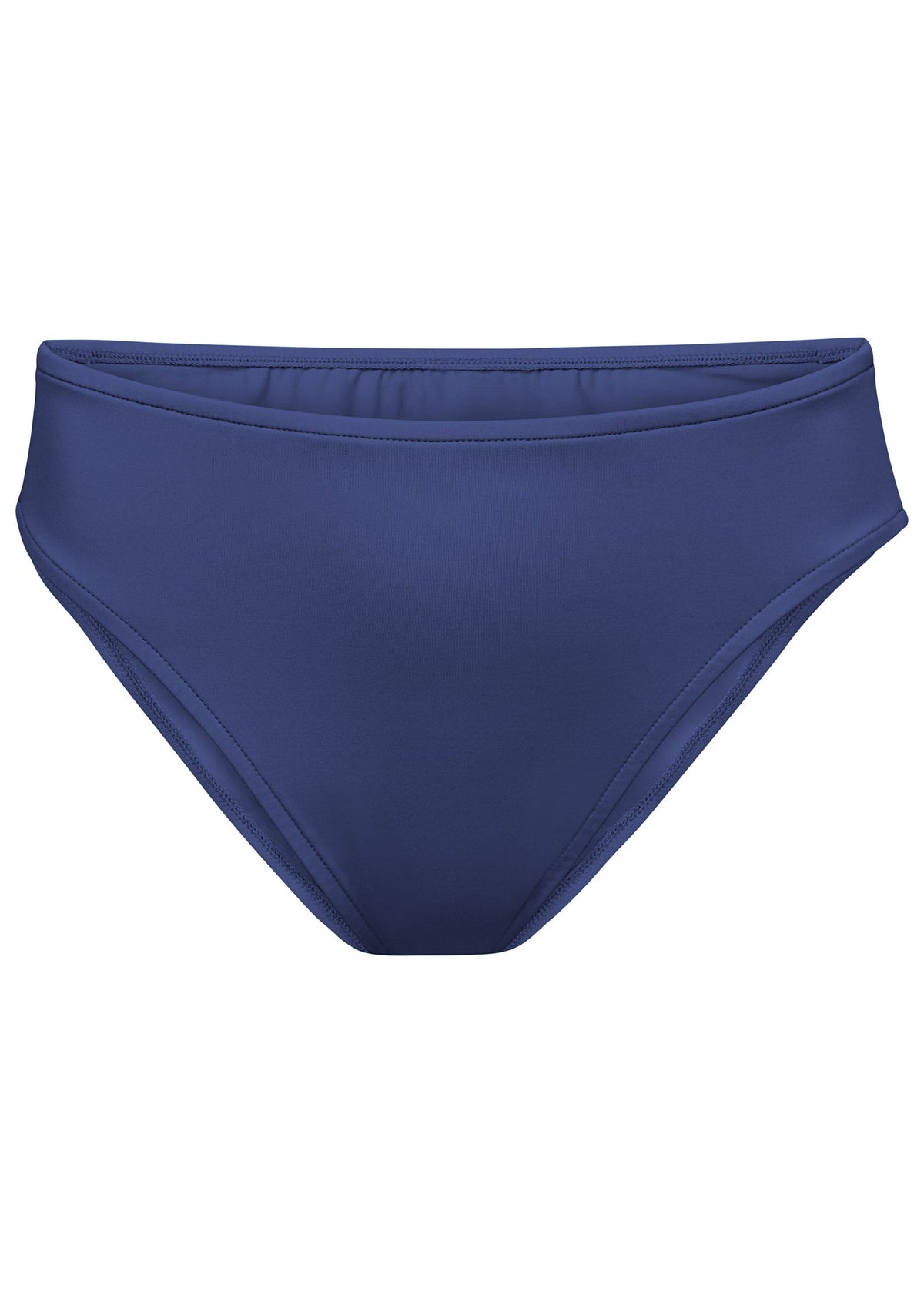 Women's deep blue moderate coverage bikini bottom with mid-rise waist