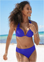 Women's cobalt blue moderate-coverage bikini bottom with high-rise waist