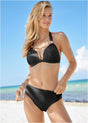 Women's black high-waisted moderate coverage bikini bottom