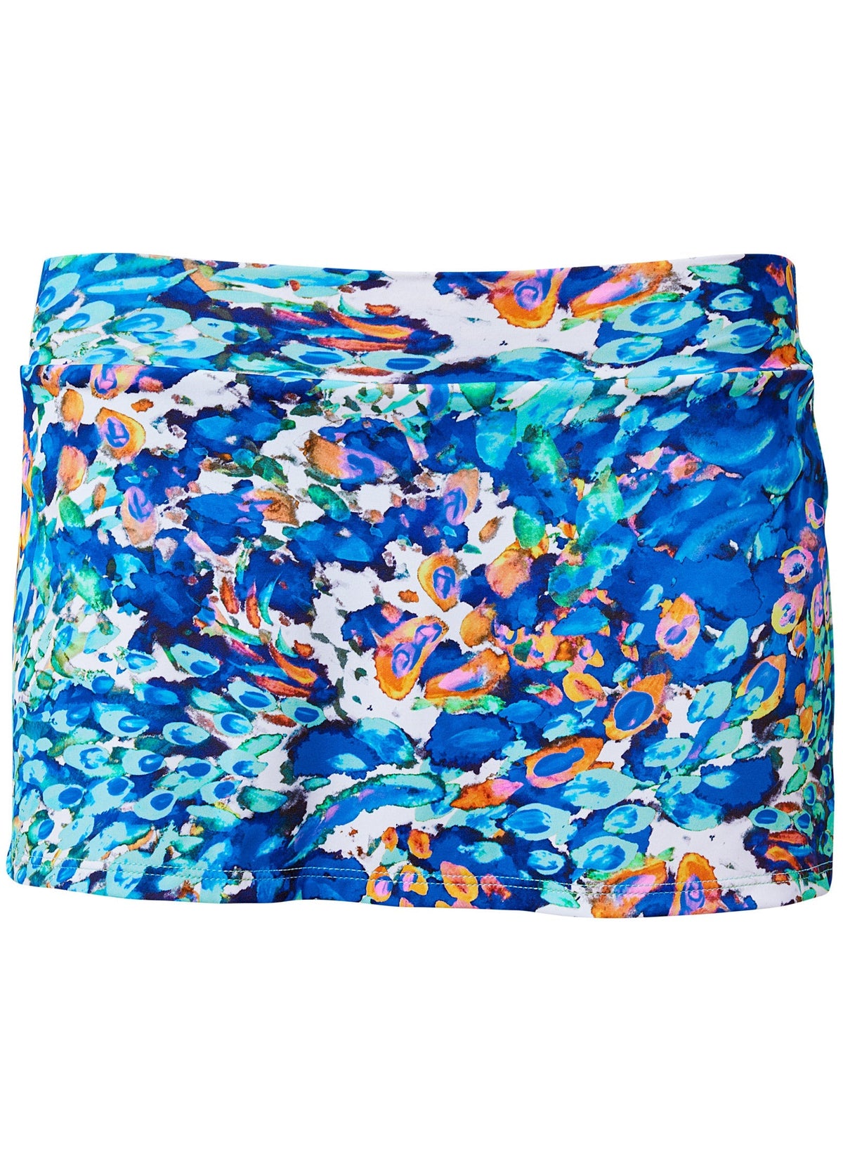 Women's multicoloured floral bikini swim skirt with a mini length and mid-rise waistband