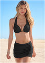 Black halter push-up bikini top with plunging neckline and gathered cups