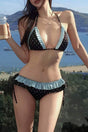 Women's brown polka dot ruffle halter bikini set