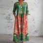 Women's multicoloured floral V-neck maxi dress with three-quarter sleeves
