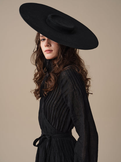 Women's pintuck wrap midi dress with long sleeves and tie waist