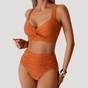 Women's ruched high waist bikini set with V-neck twist-front top