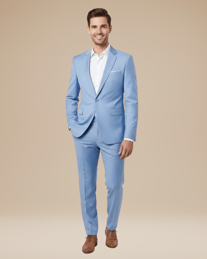 Men's two-piece suit with notch-lapel jacket and matching trousers