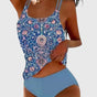 Women's patterned tankini swimsuit set with double straps and high-waisted briefs