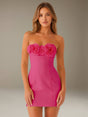 Strapless mini dress with raised floral rosette trim