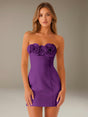 Strapless mini dress with raised floral rosette trim