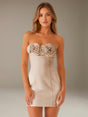 Strapless mini dress with raised floral rosette trim